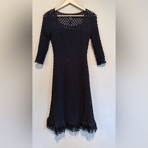 ELANA KATTAN MIDI DRESS A-LINE 3/4 Sleeves Stretch Party Cocktail Women Sz S